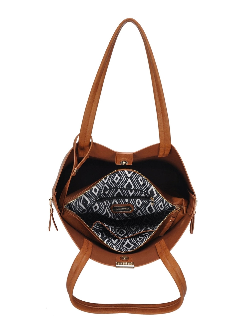 Tan Leatherette Tote Bag with Pouch - Women Bags - Picture 3 of 12